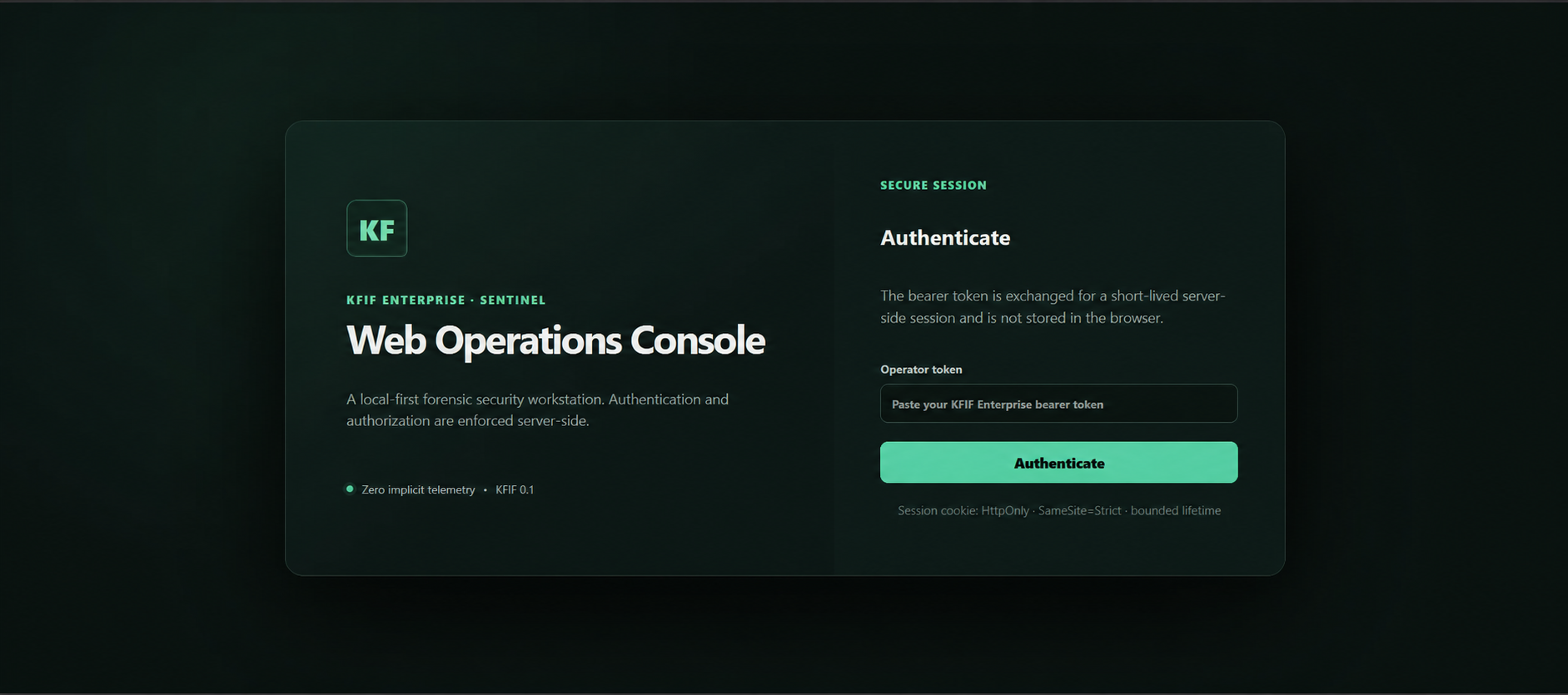 KFIF Enterprise secure session authentication screen